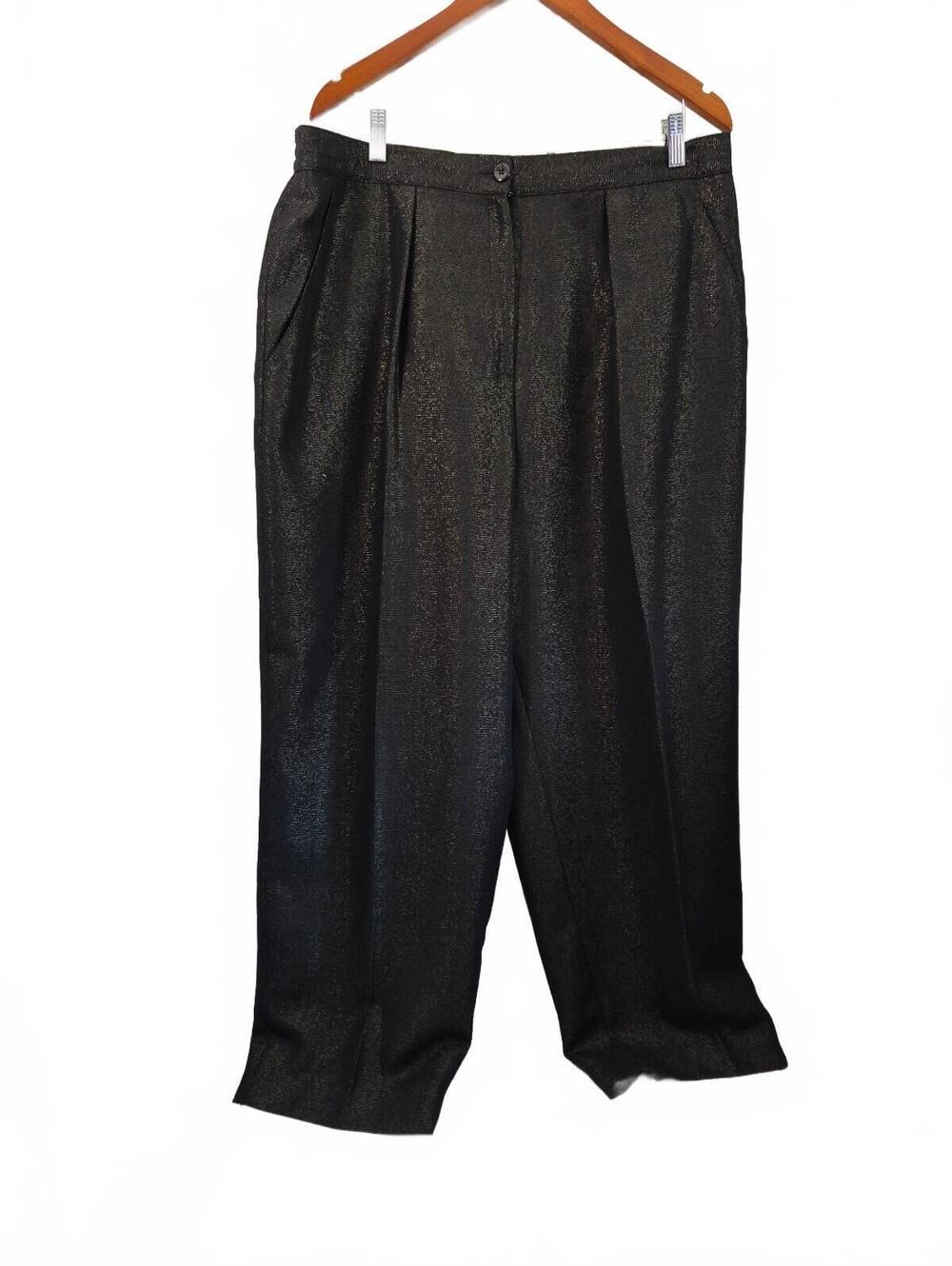 Jones New York Women’s 18w Black Metallic Wool Blend Pleated Dress Pants